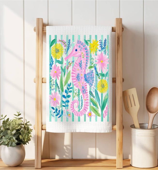 Coastal Sea Horse Ocean Waffle Weave Towel