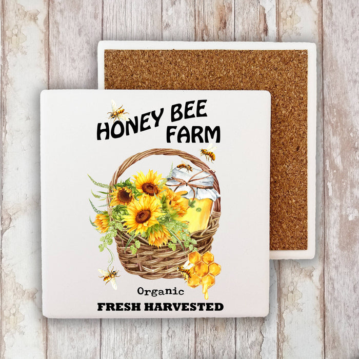 Modern Farm House Sunflower Honey Bees Stone Coaster