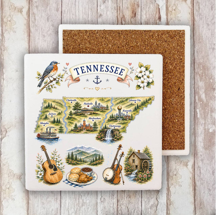 Tennessee State Map Landmark Stone Coaster