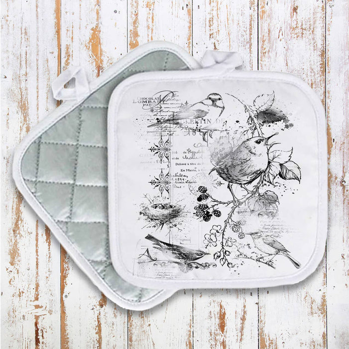 Vintage Shabby Chic Spring Birds Pot Holder Oven Mitt