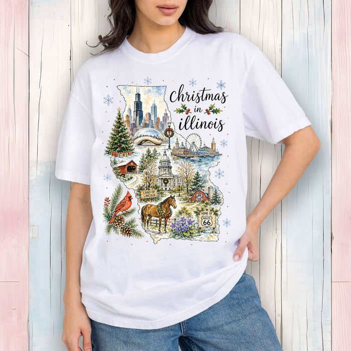 Christmas in Illinois State Map T-Shirt