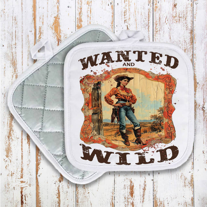 Vintage Cowgirls Wanted and Wild Pot Holder Oven Mitt