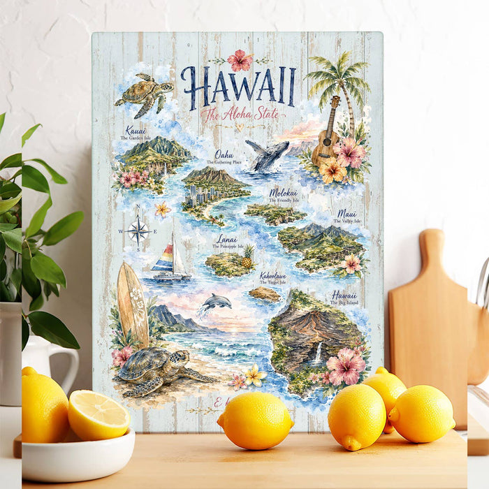 Hawaii State Map Landmark Glass Cutting Board