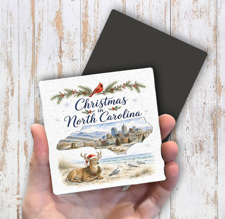 Christmas in North Carolina State Map Magnet Fridge