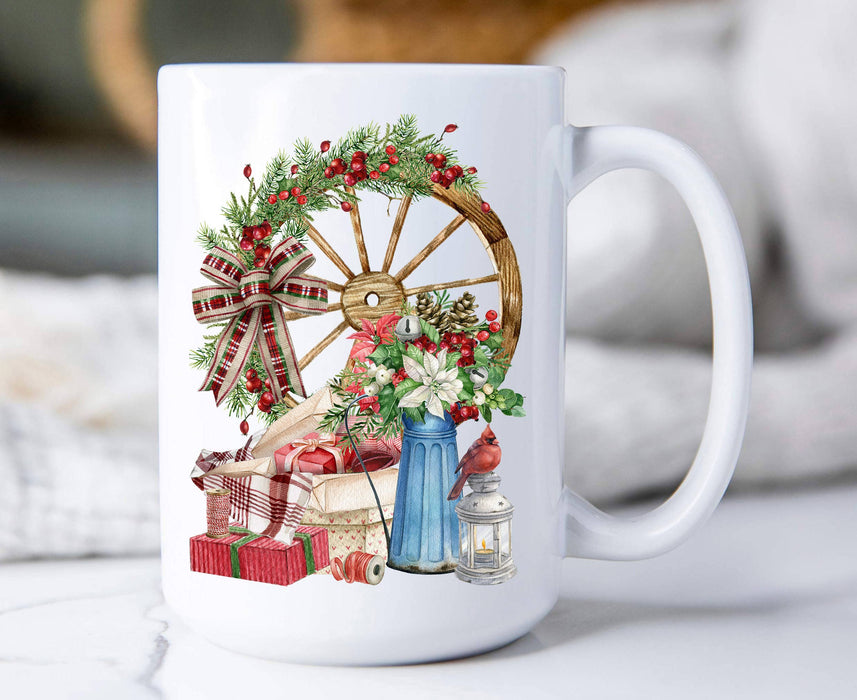 Christmas Wagon Wheel Presents Cardinal Coffee Mug