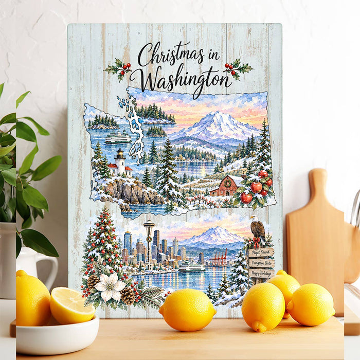 Christmas in Washington State Map Glass Cutting Board