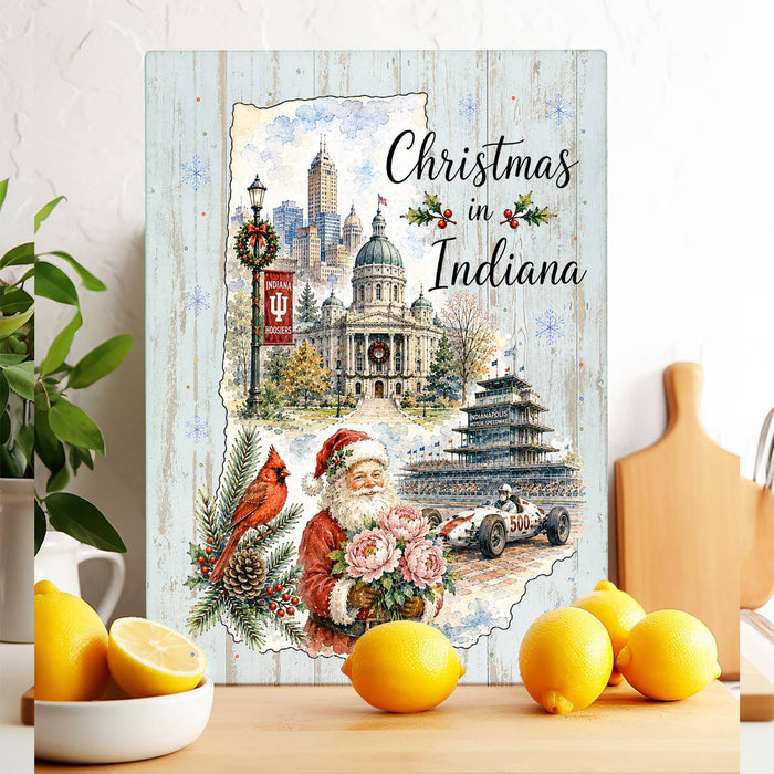 Christmas in Indiana State Map Glass Cutting Board