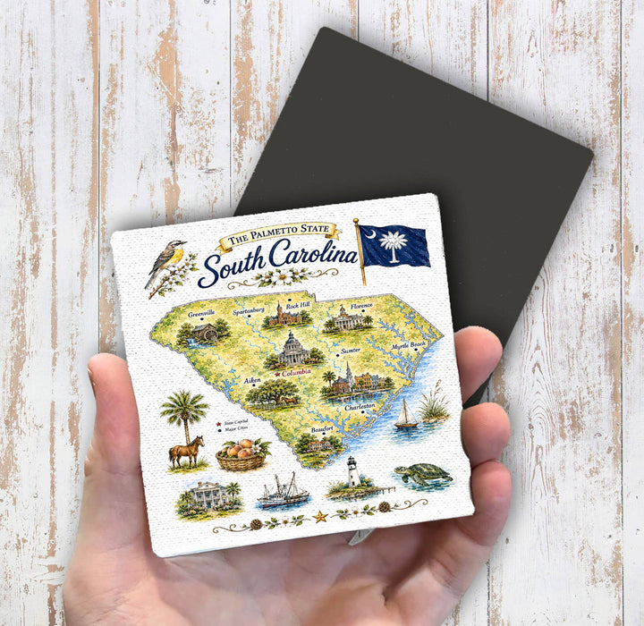 South Carolina State Map Landmark Magnet Fridge