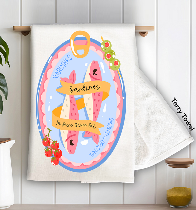 Sardines Fish Olive Oil Coastal Kitchen Terry Towel