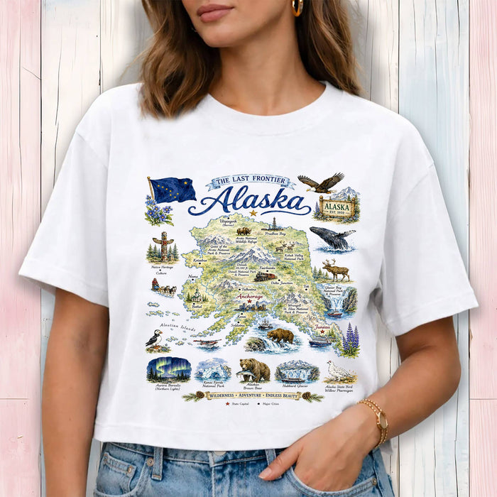 Alaska State Map Landmark Cropped T-Shirt