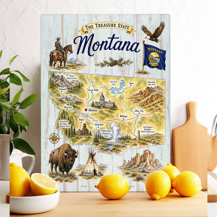 Montana State Map Landmark Glass Cutting Board