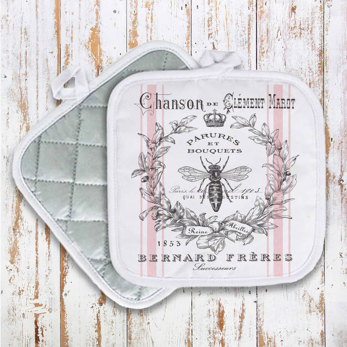 Vintage Shabby Chic French Bee Pot Holder Oven Mitt