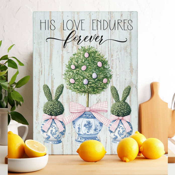 His Loves Endures Forever Topiary Glass Cutting Board Trivet
