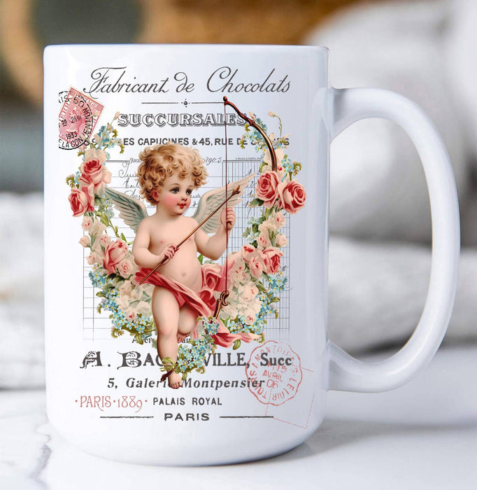 Vintage French Valentine Cupid Coffee Mug