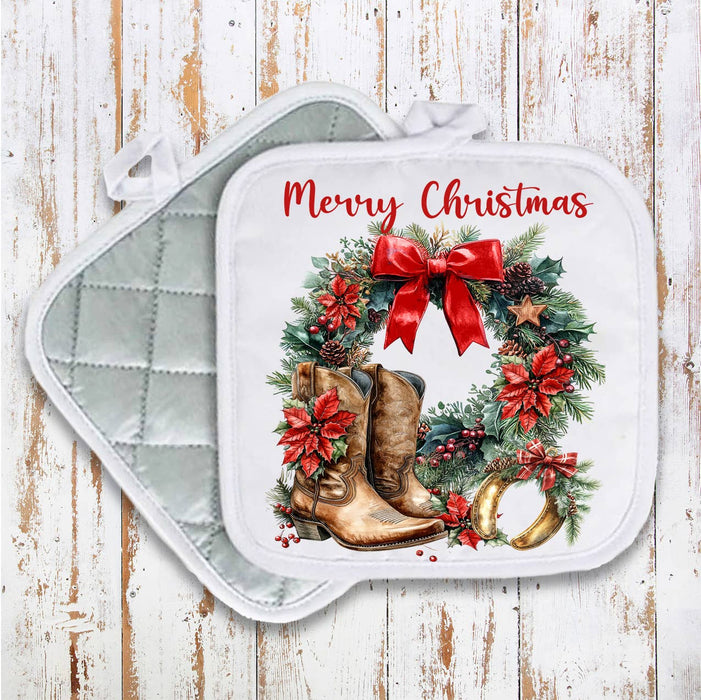 Country Christmas Poinsetta Western Pot Holder