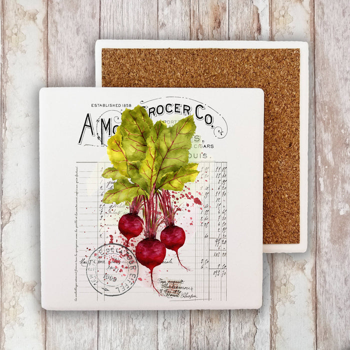 Vintage Farmhouse Beets Root Vegetables Stone Coaster