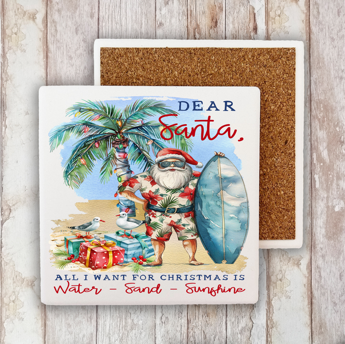 Coastal Dear Santa Christmas Beach Stone Coaster