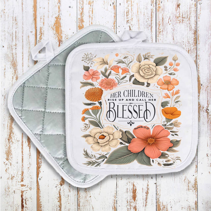 Mothers Day Children Call Her Blessed Pot Holder Oven Mitt