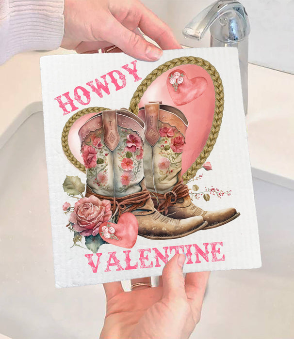 Howdy Valentine Cowboy Boots SWEDISH DISH CLOTH