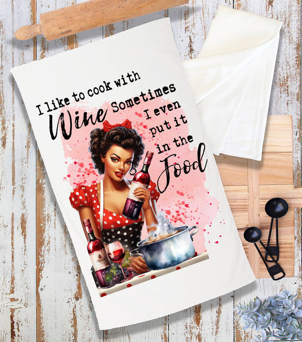 I Cook with Wine Funny Sassy Saying Terry Cloth Towel