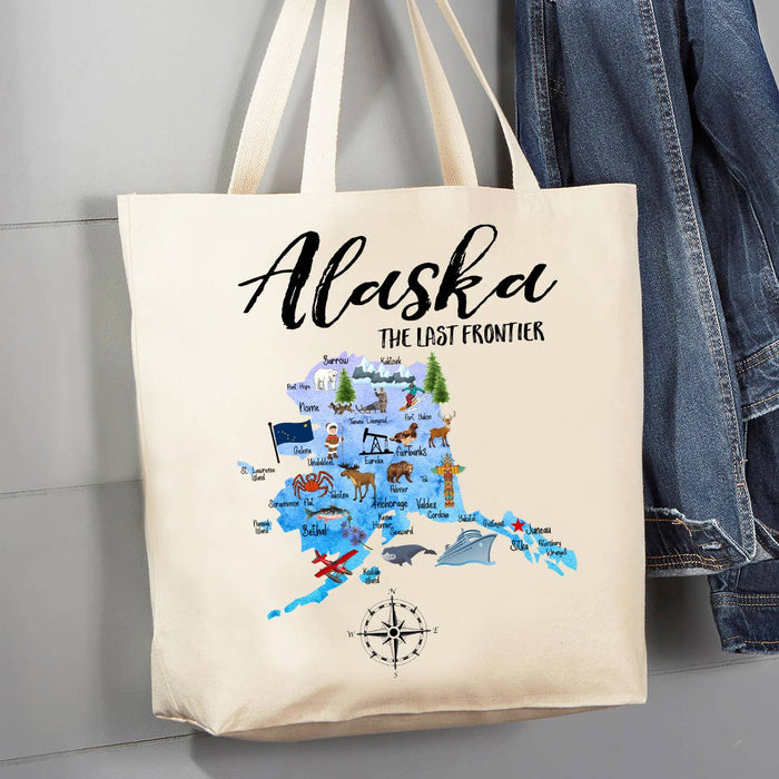 Alaska State Map Souvenir  12 oz Canvas Tote Bag