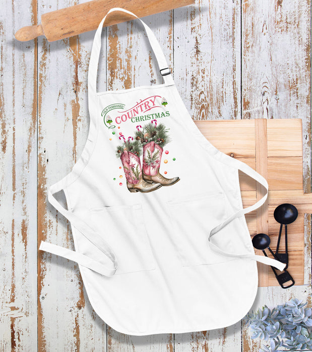 Country Christmas Cowboy Boots Western Kitchen Cotton Apron