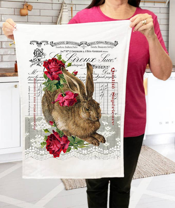 Vintage French Bunny Roses Spring Terry Cloth Towels