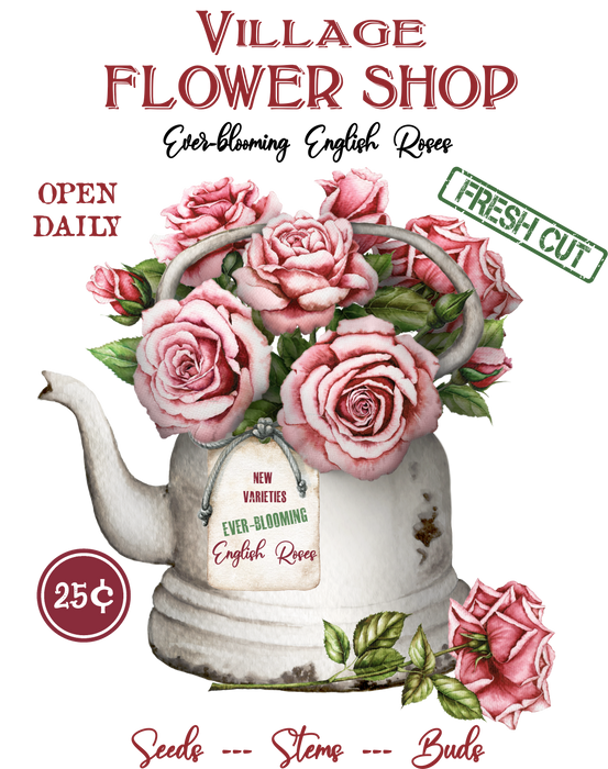 Village Flower Shop Roses 12 oz Canvas Tote Bag