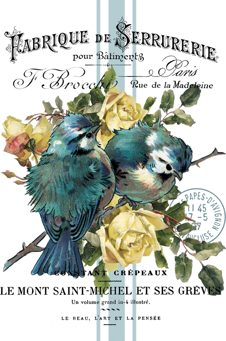 Vintage French Birds Roses