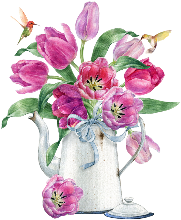 Spring Garden Tulips Humingbirds