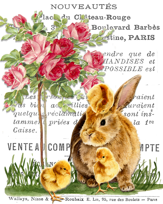 Vintage French Bunny Chicks Roses