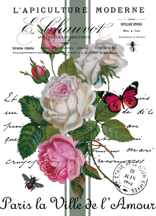 Vintage French Roses Butterfly 12 oz Canvas Tote Bag