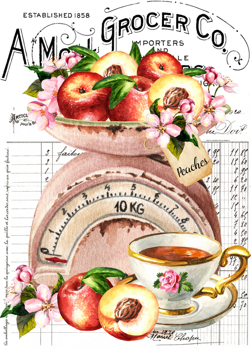 Vintage French Peaches & Tea 12 oz Canvas Tote Bag