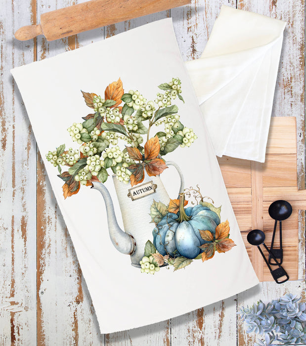 Fall Autumn Blue Pumpkin Watering Can Terry Cloth Towel