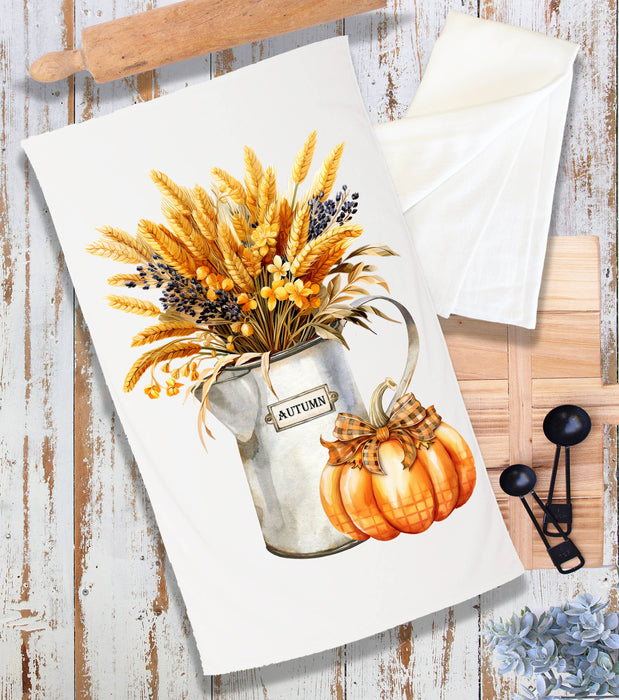 Fall Autumn Wheat Checkered Pumpkins Terry Cloth Towel