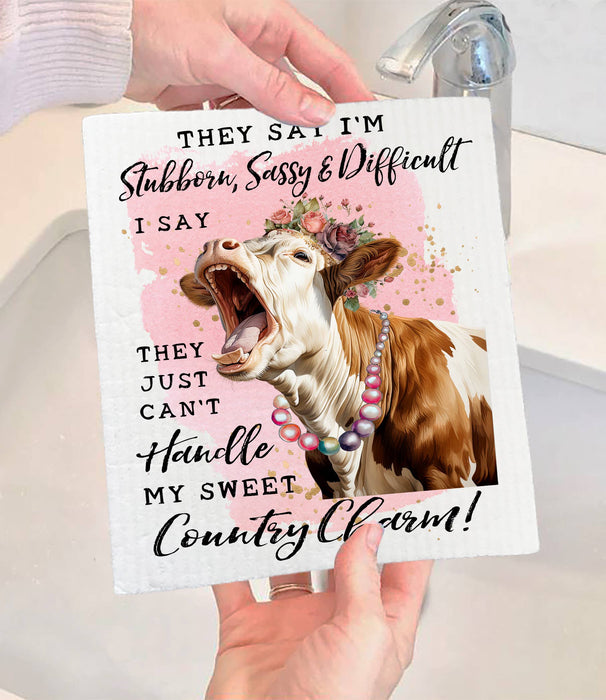 Stubborn Sassy Country Charm Cow SWEDISH DISH CLOTH