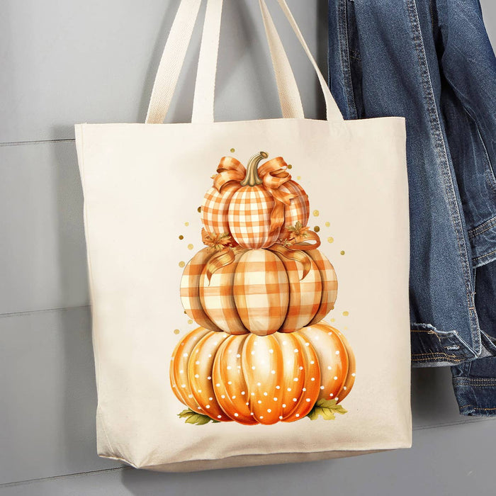 Fall Autumn Orange Checkered Pumpkins 12 oz Canvas Tote Bag