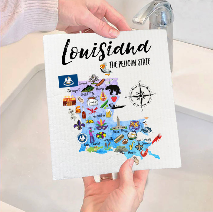 Louisiana State Map Souvenir SWEDISH DISH CLOTH