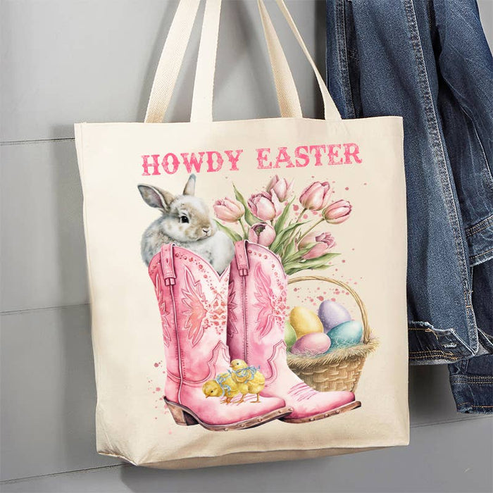 Howdy Easter Cowboy Boots Western 12 oz Canvas Tote Bag