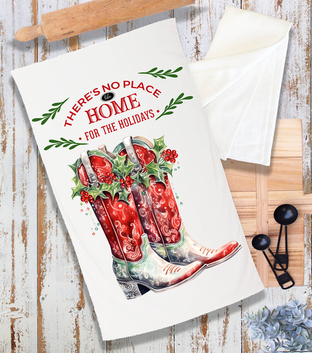 Christmas Holly Red Cowboy Boots Western Terry Cloth Towel