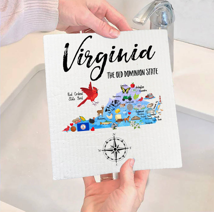 Virginia State Map Souvenir SWEDISH DISH CLOTH