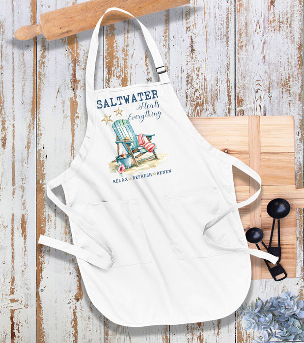 Saltwater Heals Everything Beach Kitchen Cotton Apron