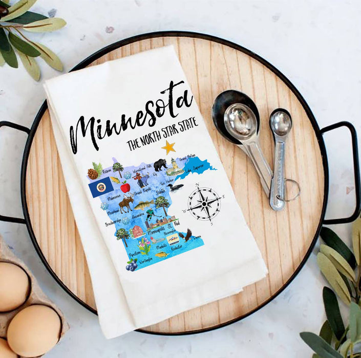 Minnesota State Map Souvenir Cotton Tea Towel