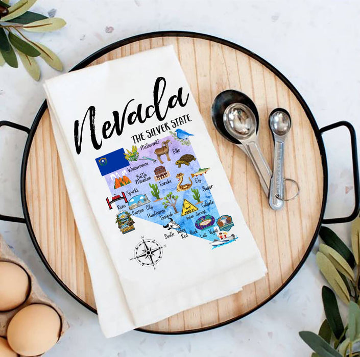 Nevada State Map Souvenir  Flour Sack Tea Towel