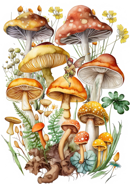 Vintage Mushrooms Botanicals Fairy