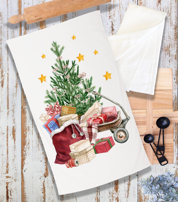 Christmas Tree Santa Red Wagon Terry Cloth Towel