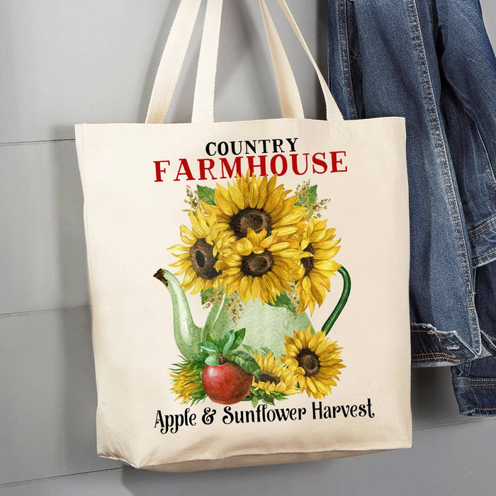 Autumn Fall Farmhouse Sunflowers 12 oz Canvas Tote Bag