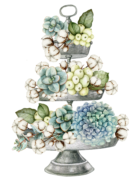 Country Succulent Cotton 3 Tier Tray