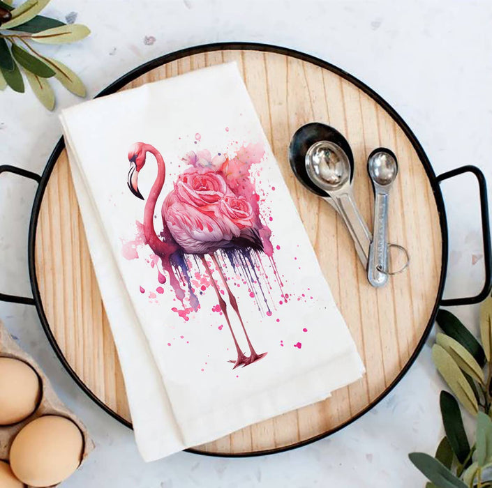 Beautiful Flamingo Roses Flour Sack Tea Towel