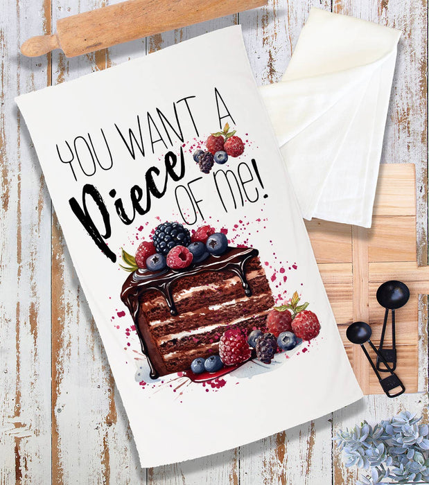 Want a Piece of Me Cake Funny Terry Cloth Towel